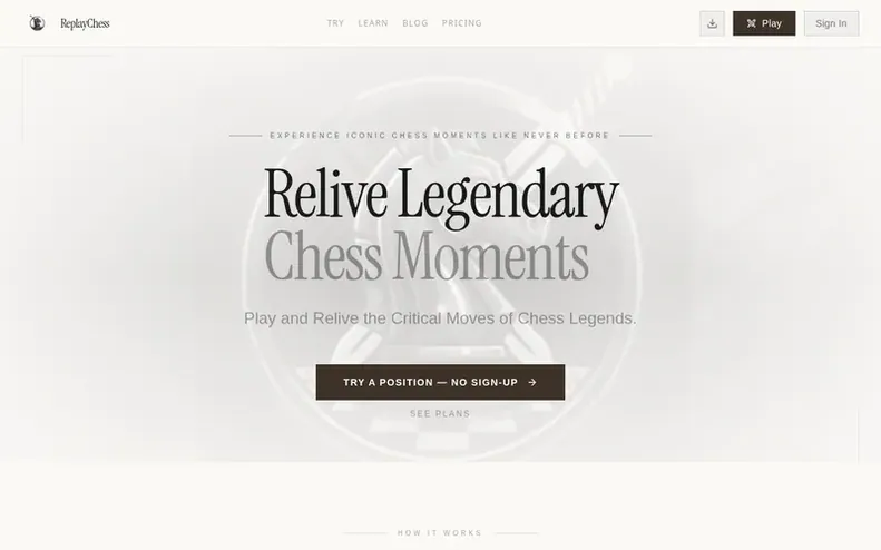 Screenshot of the ReplayChess homepage