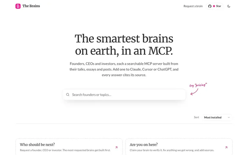 Screenshot of the The Brains homepage