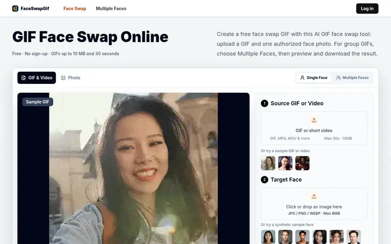 Screenshot of the FaceSwapGif homepage