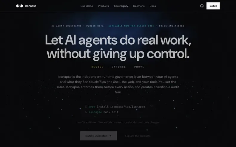 Screenshot of the Isonapse homepage