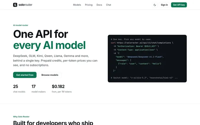Screenshot of the Solo Router homepage
