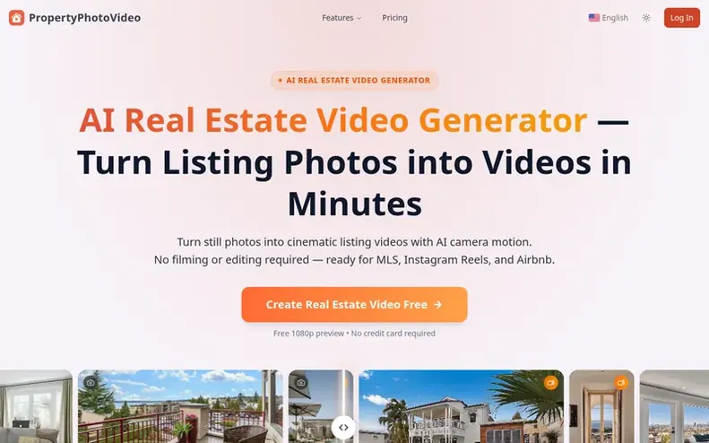 Screenshot of the PropertyPhotoVideo homepage