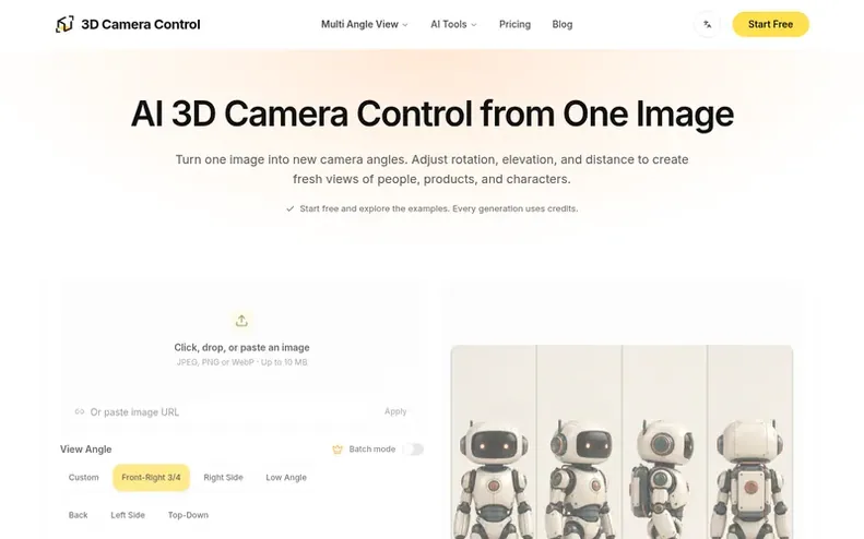 Screenshot of the 3D Camera Control homepage