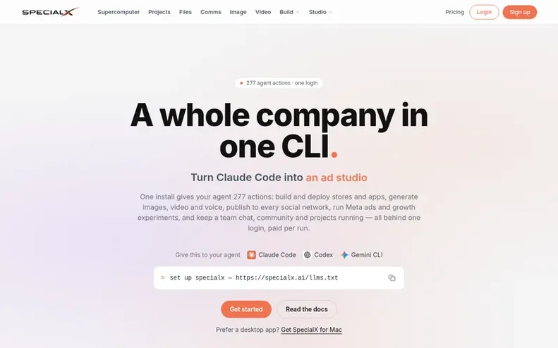Screenshot of the SpecialX homepage