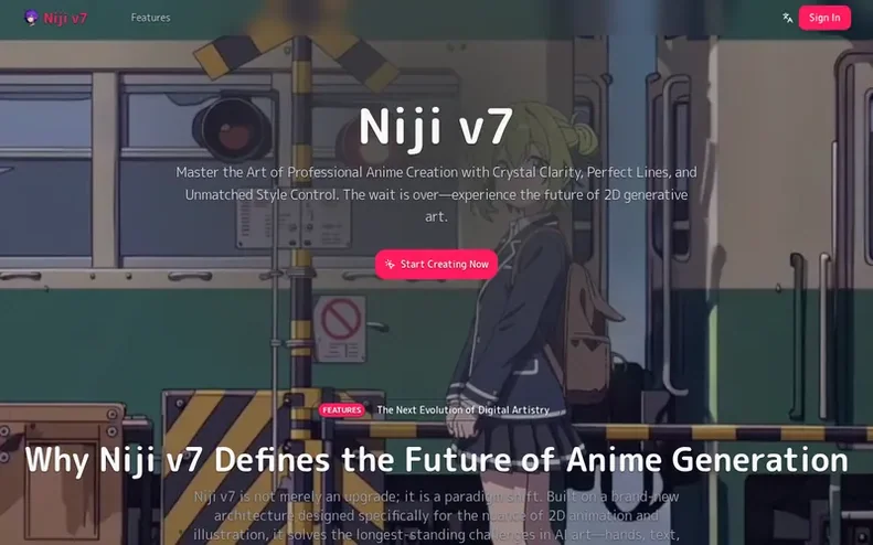 Screenshot of the Niji v7 homepage