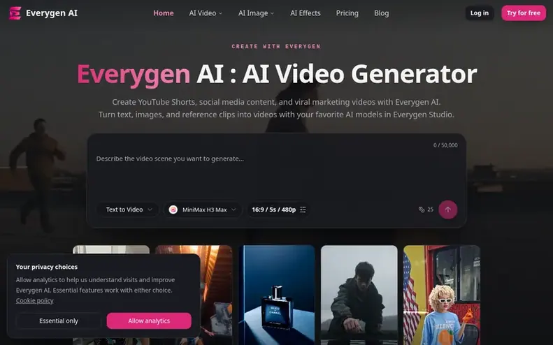 Screenshot of the Everygen AI homepage