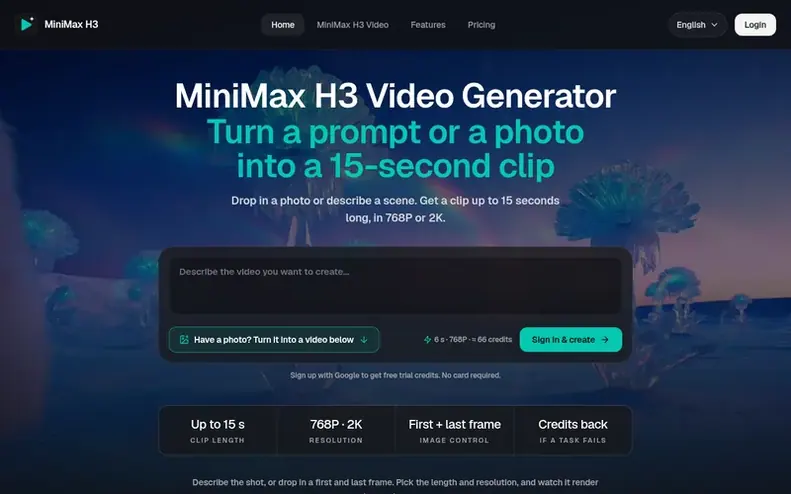 Screenshot of the MiniMax H3 homepage