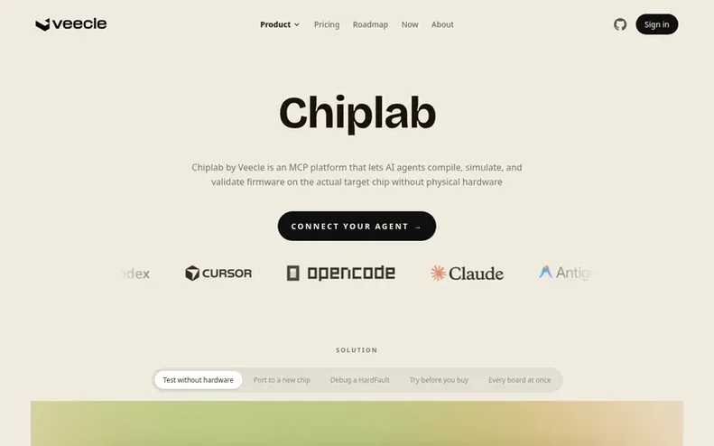 Screenshot of the Chiplab homepage