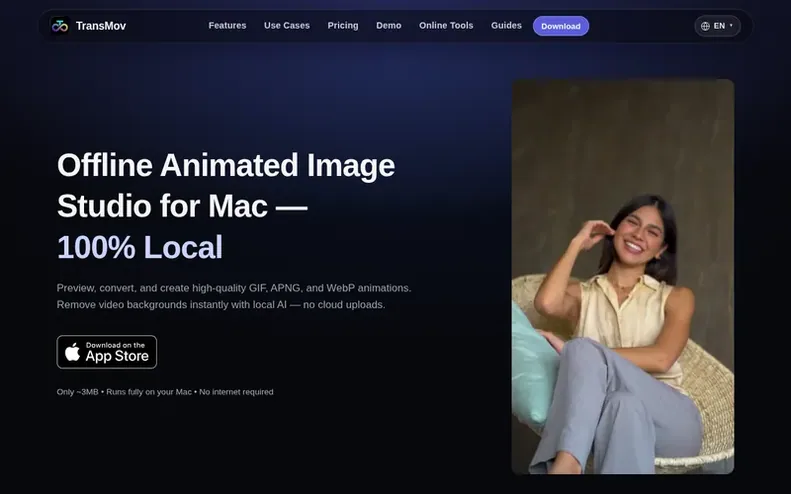 Screenshot of the TransMov homepage