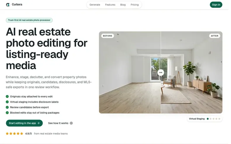 Screenshot of the Curbora homepage