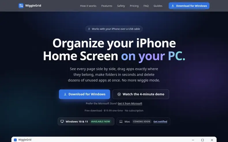Screenshot of the WiggleGrid homepage