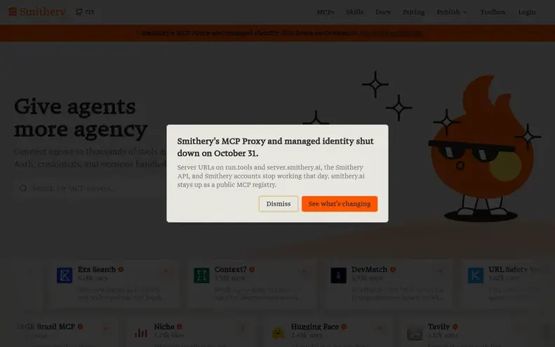 Screenshot of the Smithery homepage