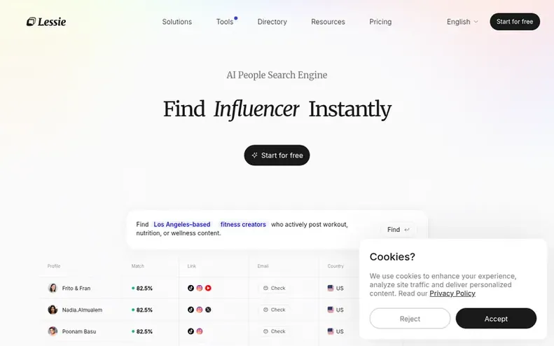 Screenshot of the Lessie AI homepage
