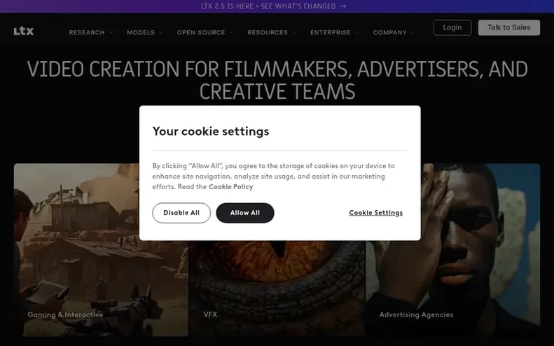 Screenshot of the Ltx homepage