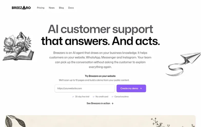 Screenshot of the Breezaro homepage