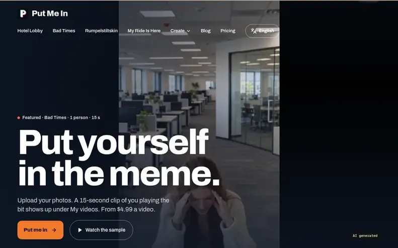 Screenshot of the Put Me In homepage