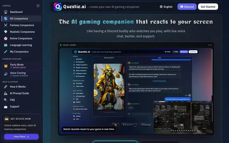 Screenshot of the Questie AI homepage