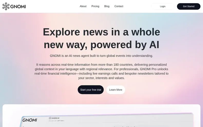 Screenshot of the GNOMI homepage