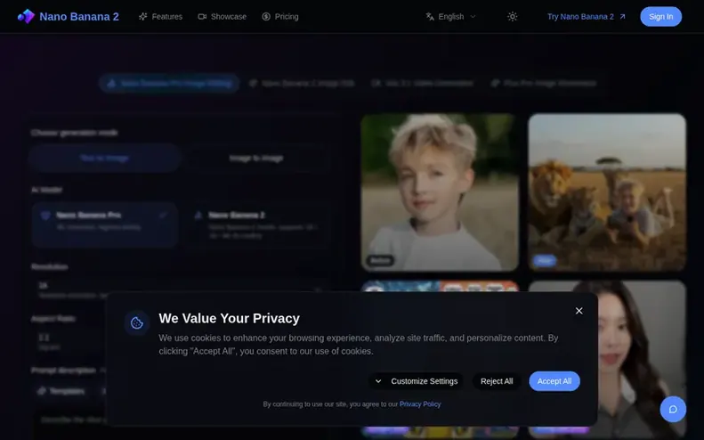 Screenshot of the Nano Banana Pro homepage