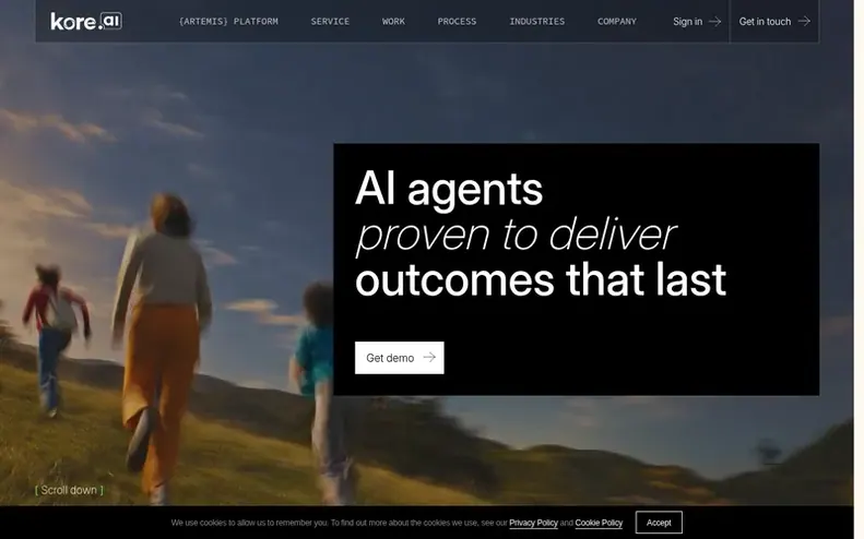 Screenshot of the Kore.ai homepage