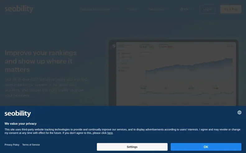 Screenshot of the Seobility homepage