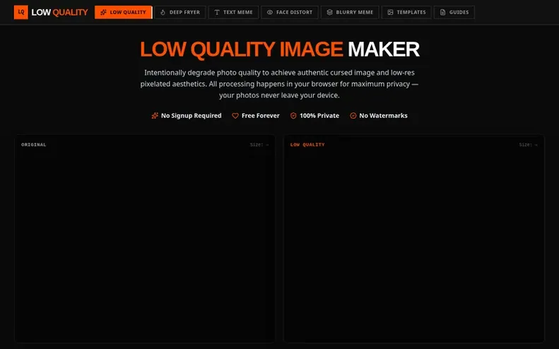 Screenshot of the Low Qualityfy homepage