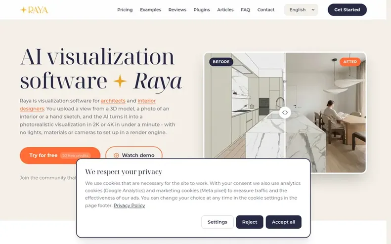 Screenshot of the RAYA homepage
