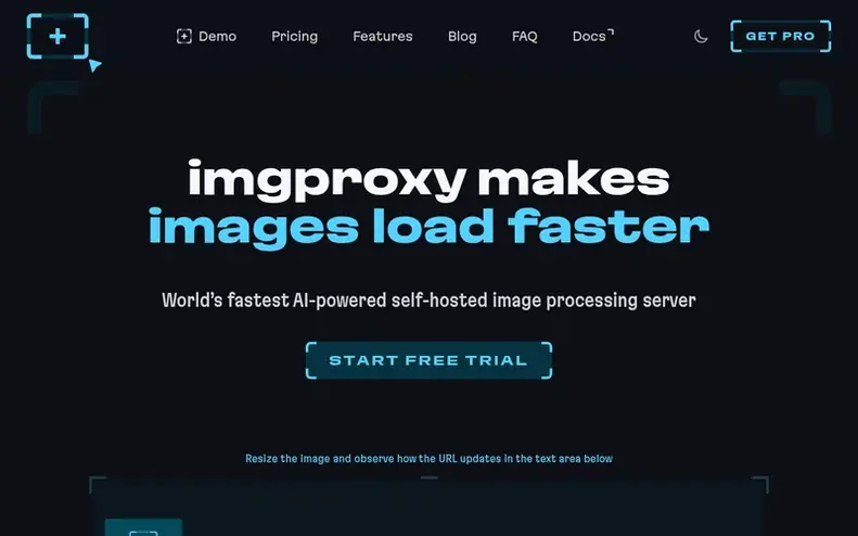 Screenshot of the imgproxy homepage
