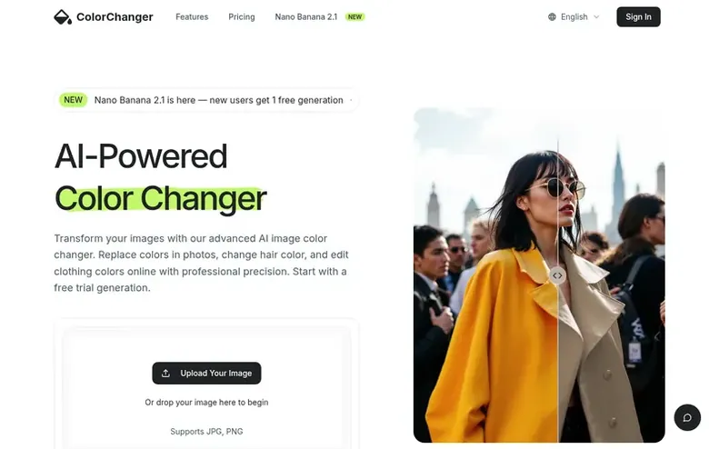 Screenshot of the ColorChanger homepage