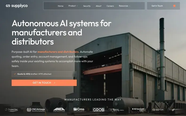 Screenshot of the SUPPLYCO homepage