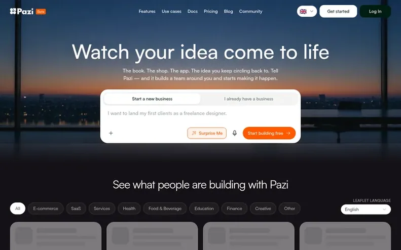Screenshot of the Pazi homepage