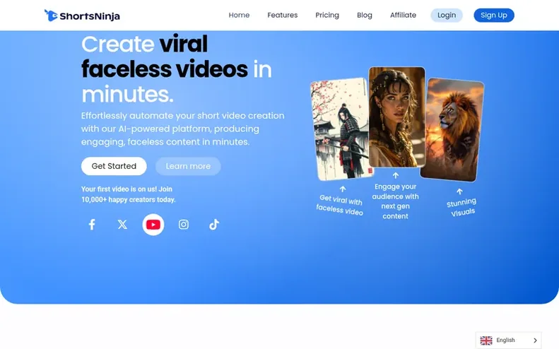 Screenshot of the ShortsNinja homepage