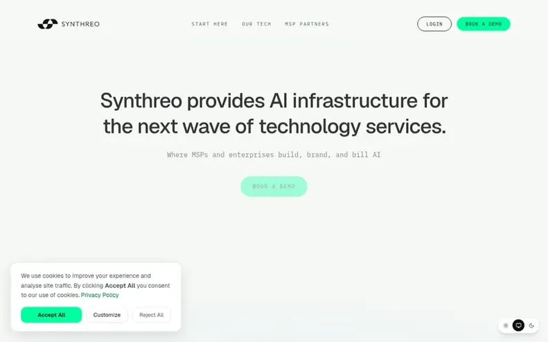 Screenshot of the Synthreo homepage
