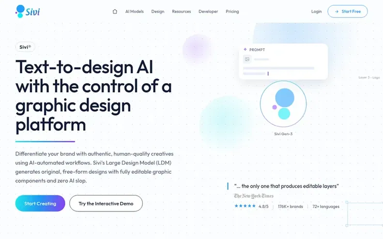 Screenshot of the Sivi AI homepage