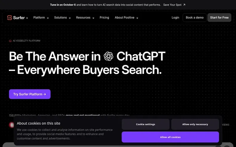 Screenshot of the Surfer homepage
