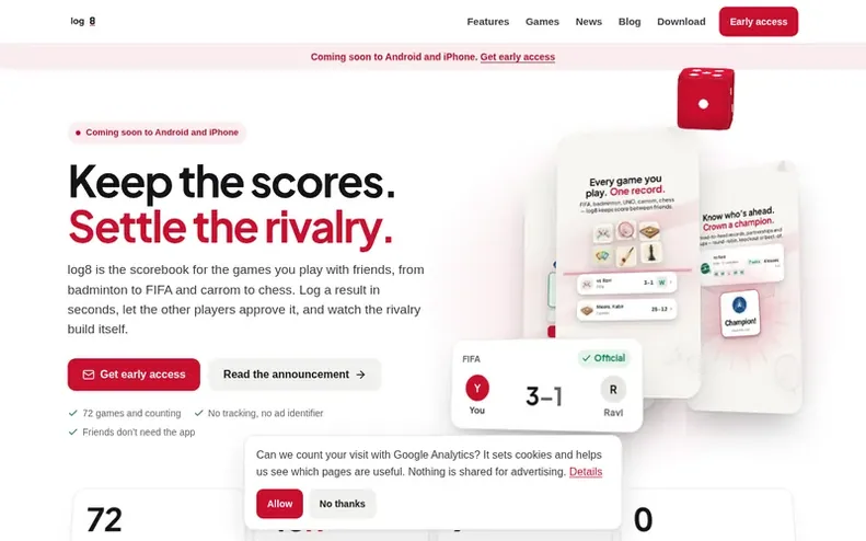 Screenshot of the log8 homepage