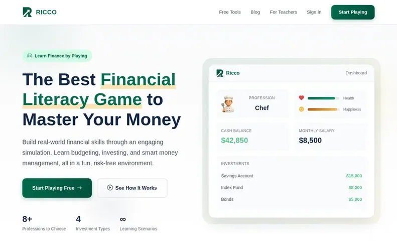 Screenshot of the Ricco homepage