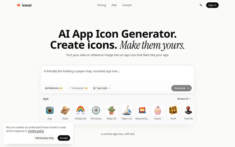 Screenshot of the IconAI homepage