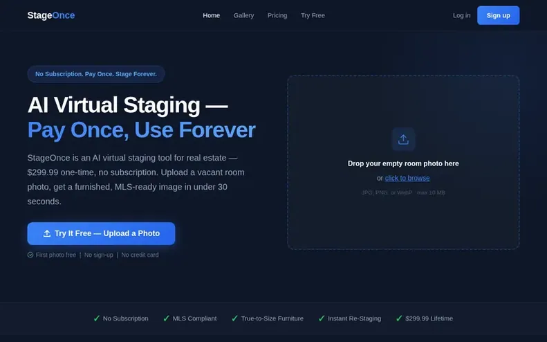 Screenshot of the StageOnce homepage