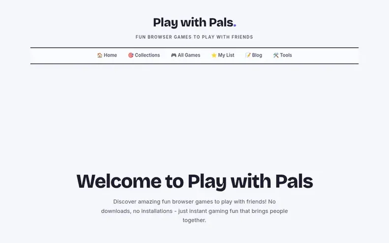 Screenshot of the Play with Pals homepage