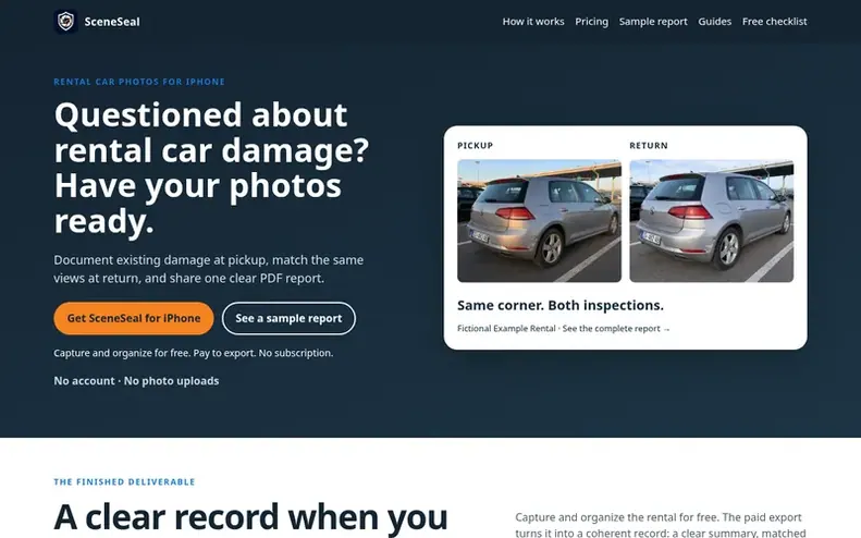 Screenshot of the SceneSeal homepage