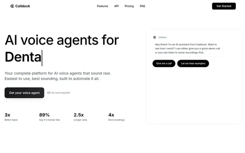 Screenshot of the Calldock homepage