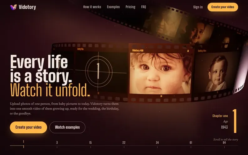Screenshot of the Vidotory homepage