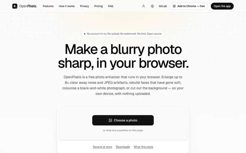 Screenshot of the OpenPixels homepage