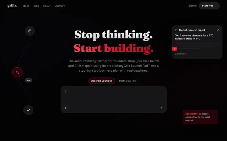 Screenshot of the GRILLR homepage