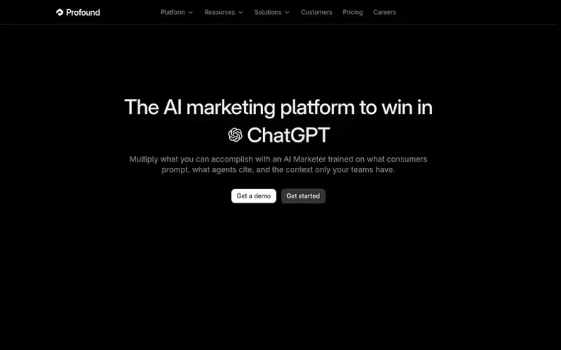 Screenshot of the Profound homepage
