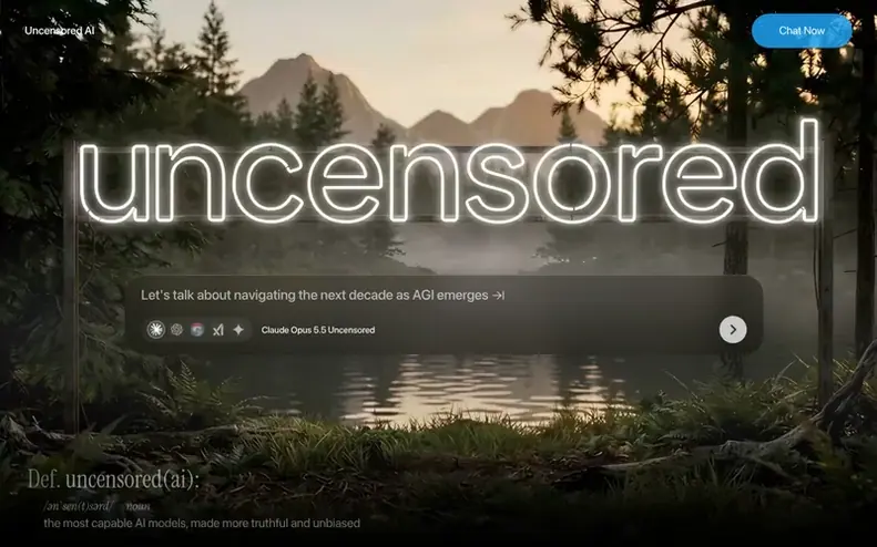 Screenshot of the Uncensored AI homepage