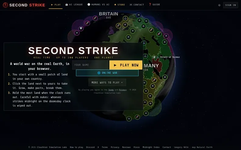 Screenshot of the SECOND STRIKE homepage