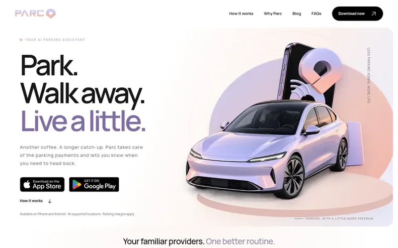 Screenshot of the Parc homepage