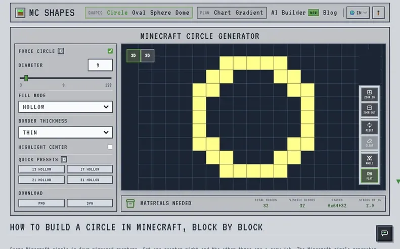 Screenshot of the MC Shapes homepage